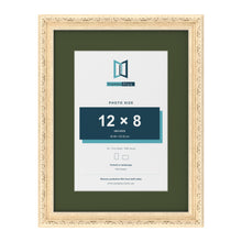 Louis Cream 16 x 12 inch picture frame with a green mount for a 12 x 8 inch photo