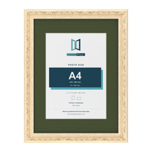 Louis Cream 16 x 12 inch picture frame with a green mount for an A4 photo