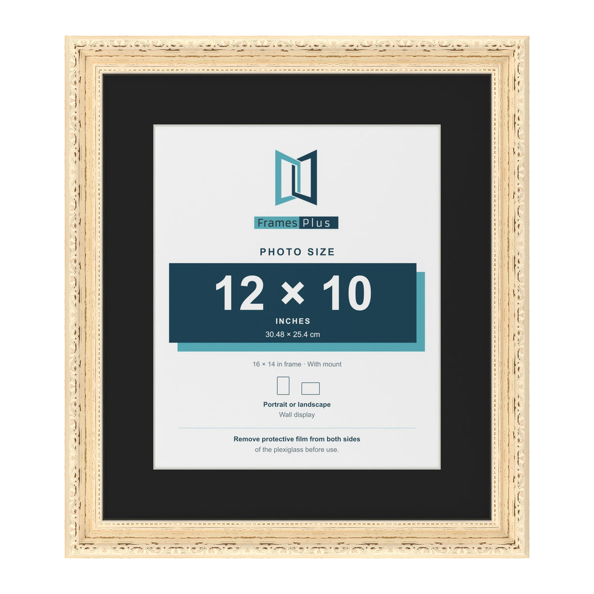 Louis Cream 16 x 14 inch picture frame with a black mount for a 12 x 10 inch photo