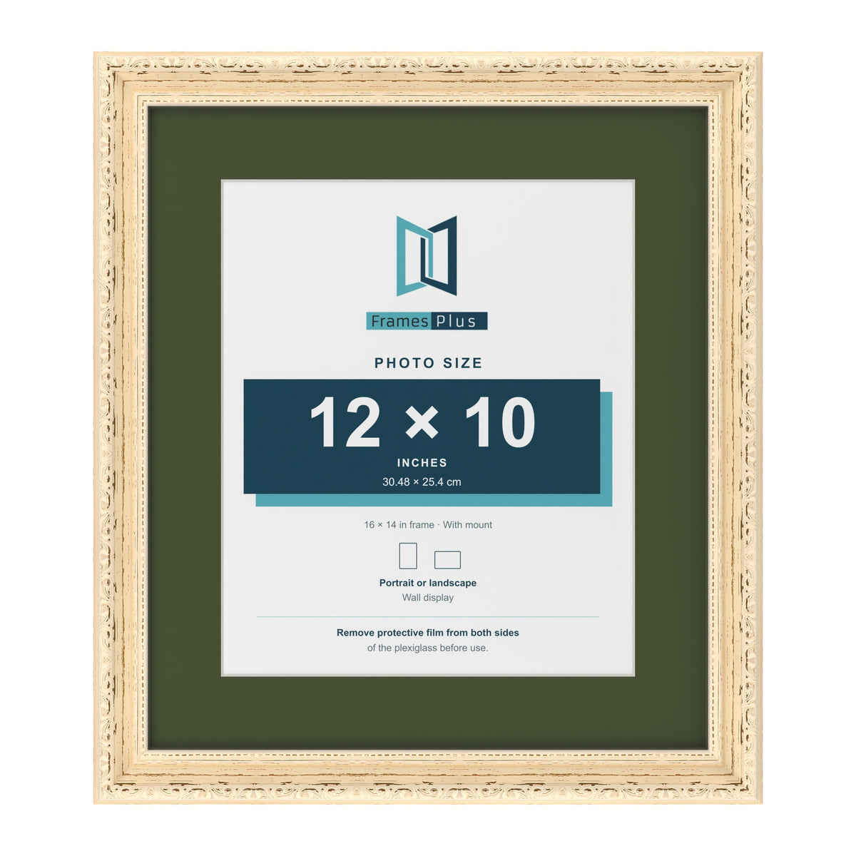 Louis Cream 16 x 14 inch picture frame with a green mount for a 12 x 10 inch photo