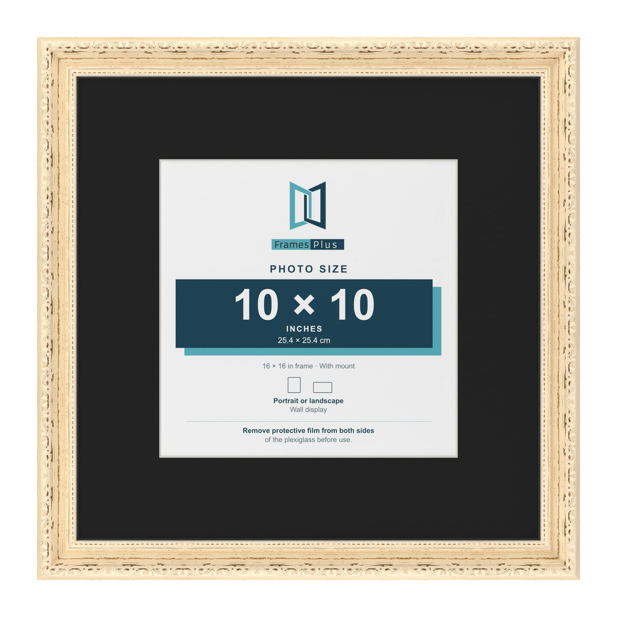 Louis Cream 16 x 16 inch picture frame with a black mount for a 10 x 10 inch photo