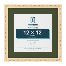 Louis Cream 16 x 16 inch picture frame with a green mount for a 12 x 12 inch photo