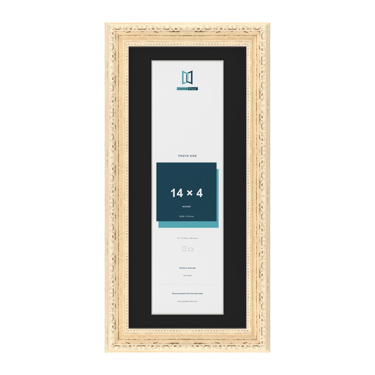 Louis Cream 16 x 7 inch picture frame with a black mount for a 14 x 4 inch photo
