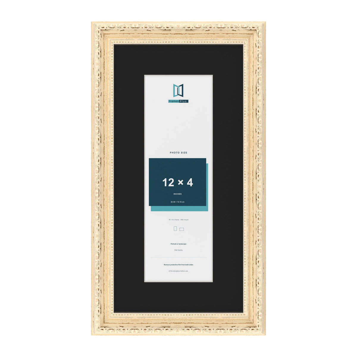 Louis Cream 16 x 8 inch picture frame with a black mount for a 12 x 4 inch photo