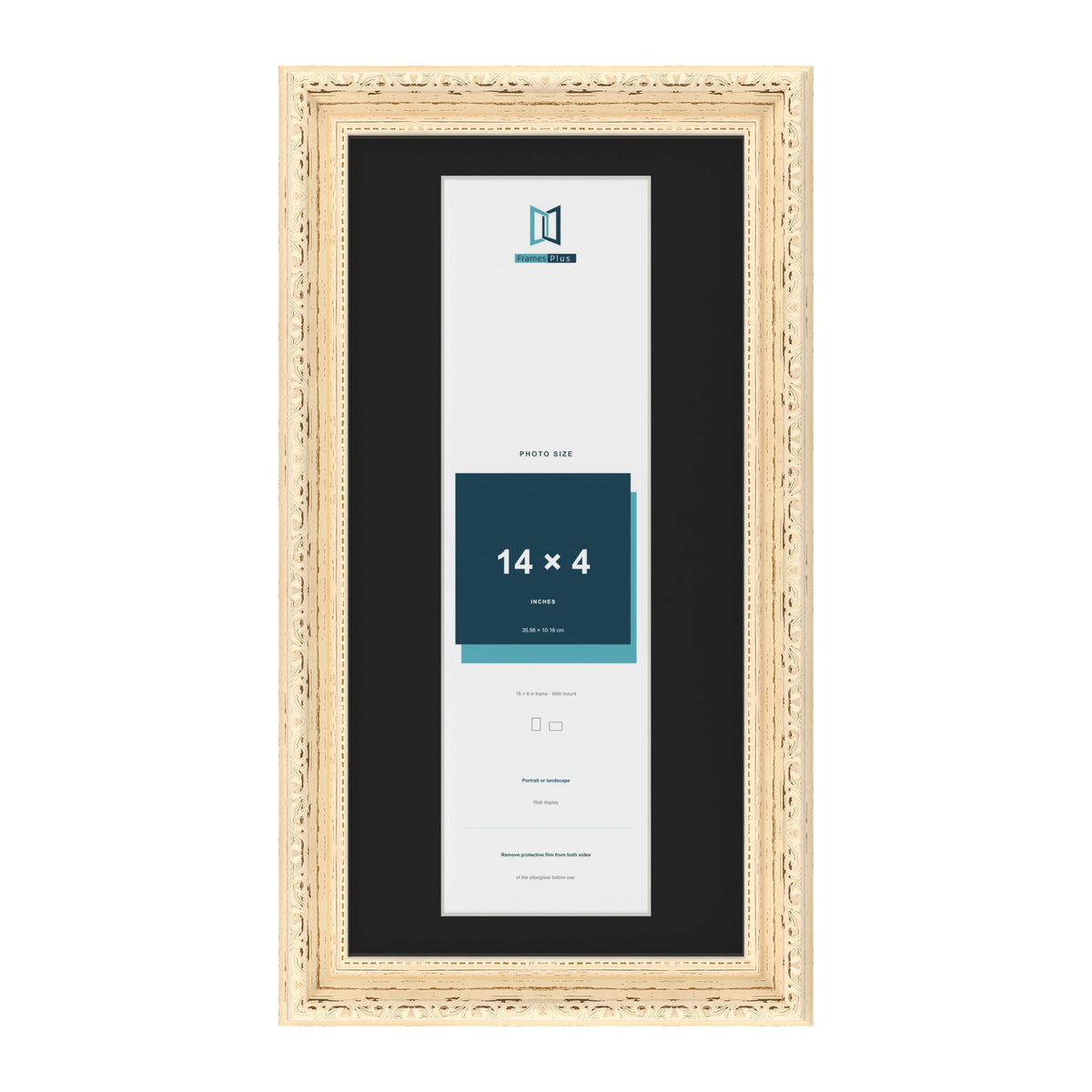 Louis Cream 16 x 8 inch picture frame with a black mount for a 14 x 4 inch photo