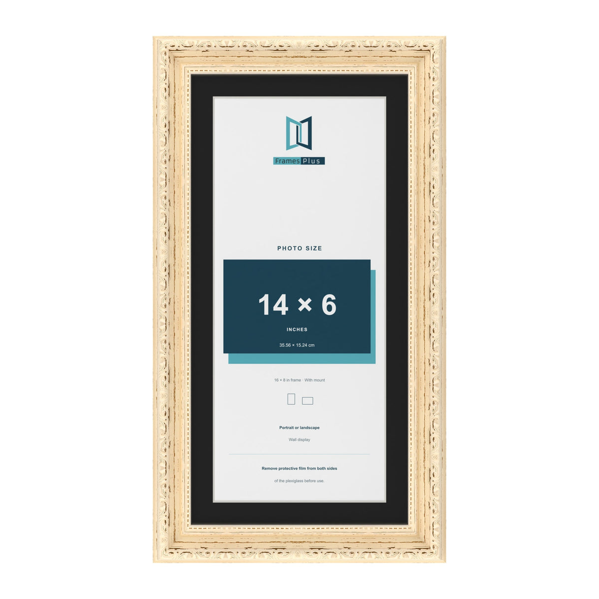 Louis Cream 16 x 8 inch picture frame with a black mount for a 14 x 6 inch photo