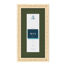 Louis Cream 16 x 8 inch picture frame with a green mount for a 12 x 4 inch photo
