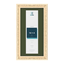 Louis Cream 16 x 8 inch picture frame with a green mount for a 14 x 4 inch photo