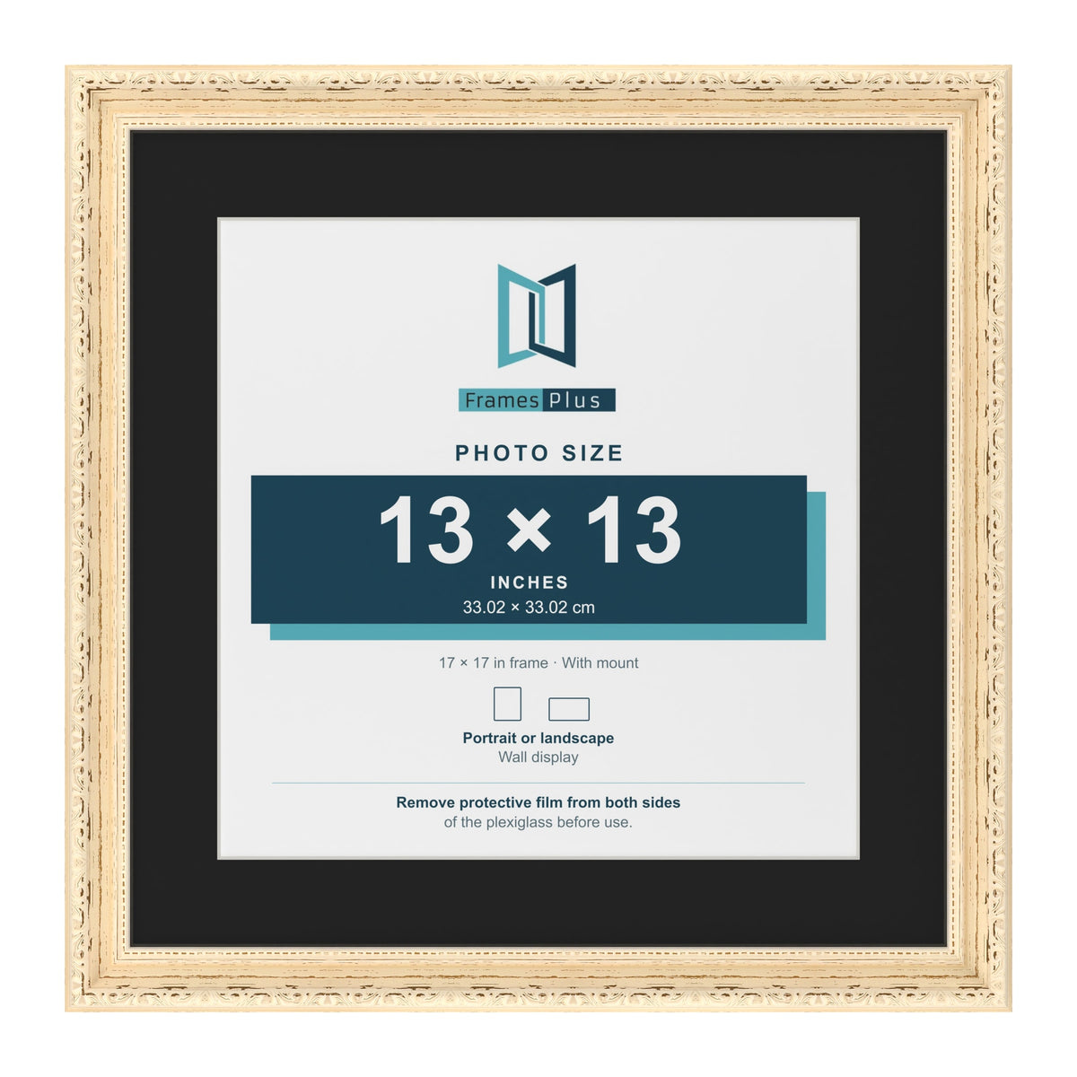 Louis Cream 17 x 17 inch picture frame with a black mount for a 13 x 13 inch photo