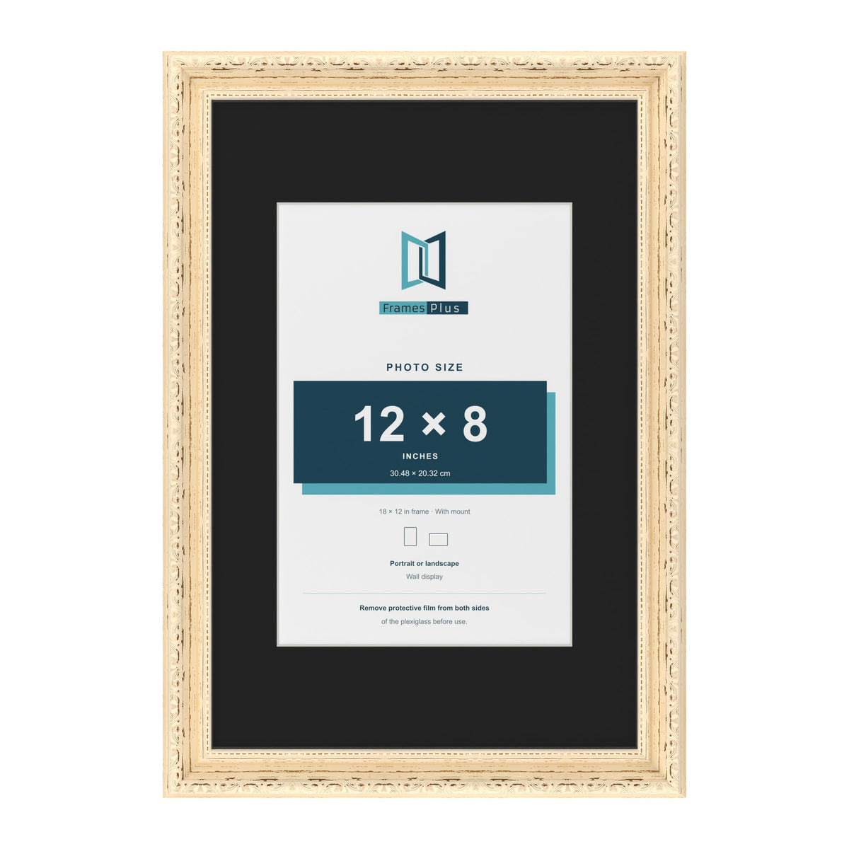 Louis Cream 18 x 12 inch picture frame with a black mount for a 12 x 8 inch photo
