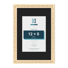 Louis Cream 18 x 12 inch picture frame with a black mount for a 12 x 8 inch photo
