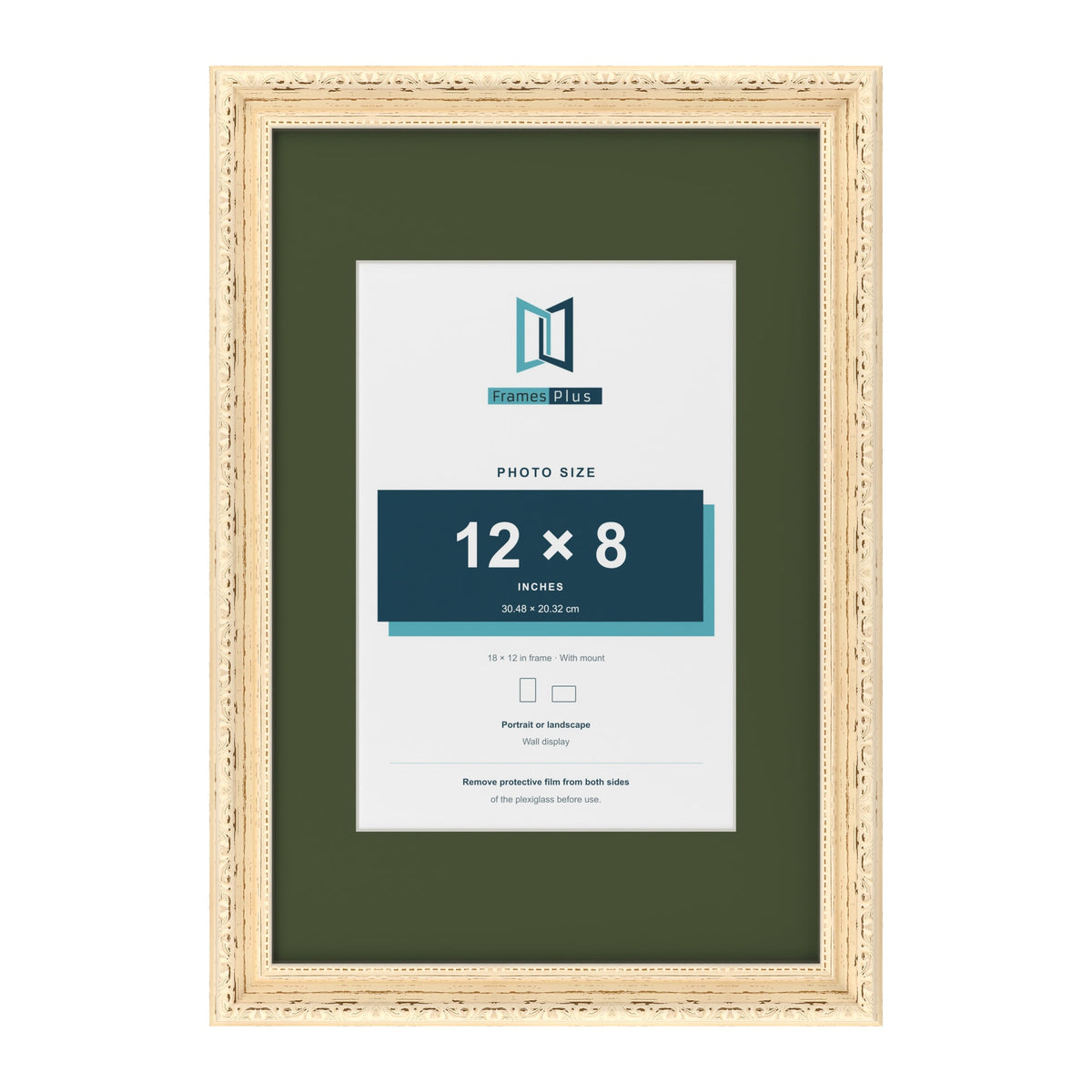 Louis Cream 18 x 12 inch picture frame with a green mount for a 12 x 8 inch photo