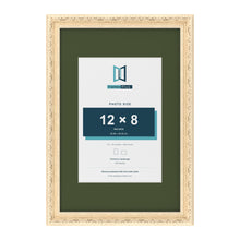 Louis Cream 18 x 12 inch picture frame with a green mount for a 12 x 8 inch photo