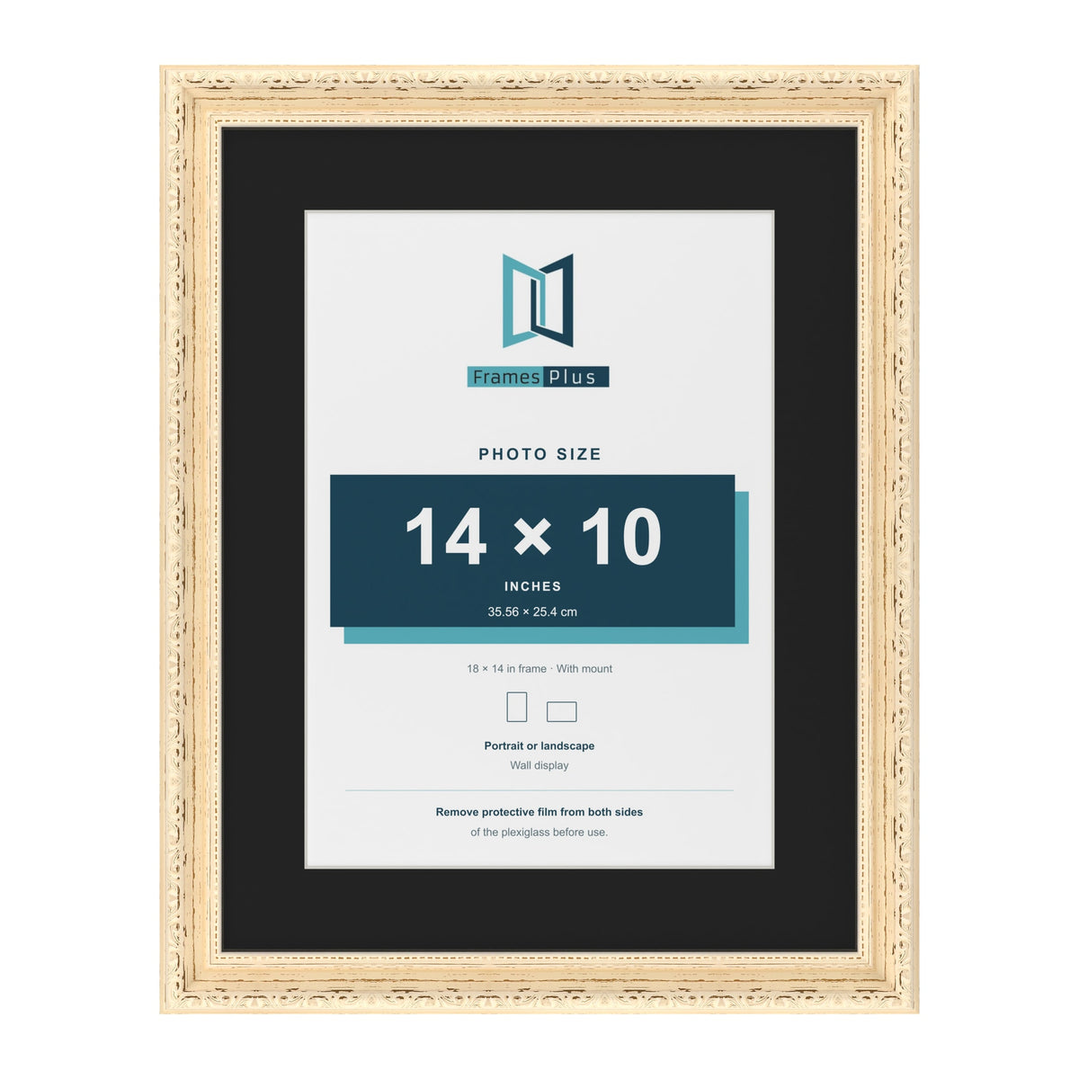 Louis Cream 18 x 14 inch picture frame with a black mount for a 14 x 10 inch photo