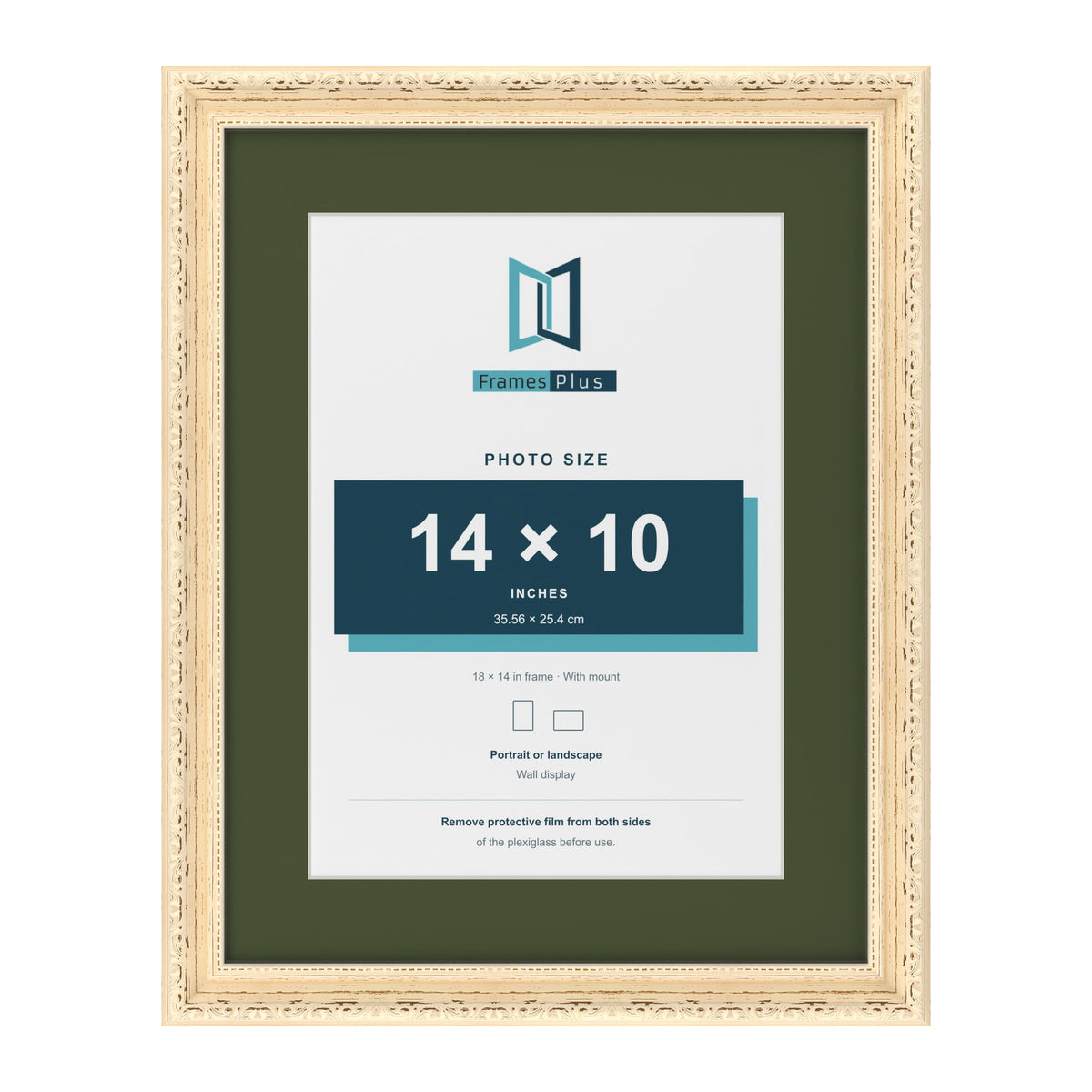 Louis Cream 18 x 14 inch picture frame with a green mount for a 14 x 10 inch photo
