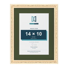 Louis Cream 18 x 14 inch picture frame with a green mount for a 14 x 10 inch photo