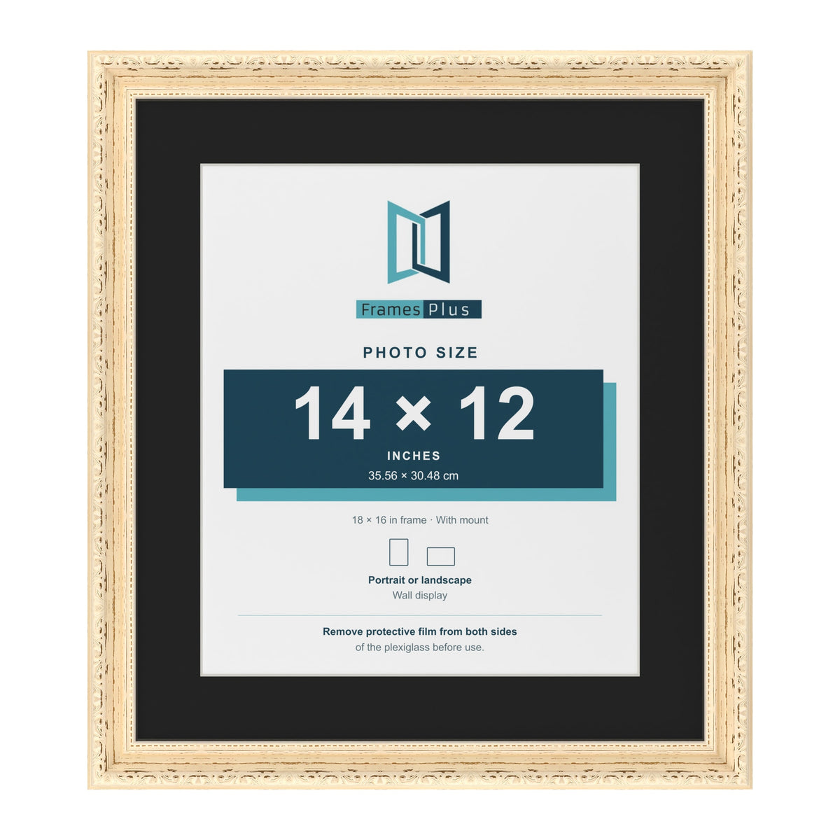 Louis Cream 18 x 16 inch picture frame with a black mount for a 14 x 12 inch photo