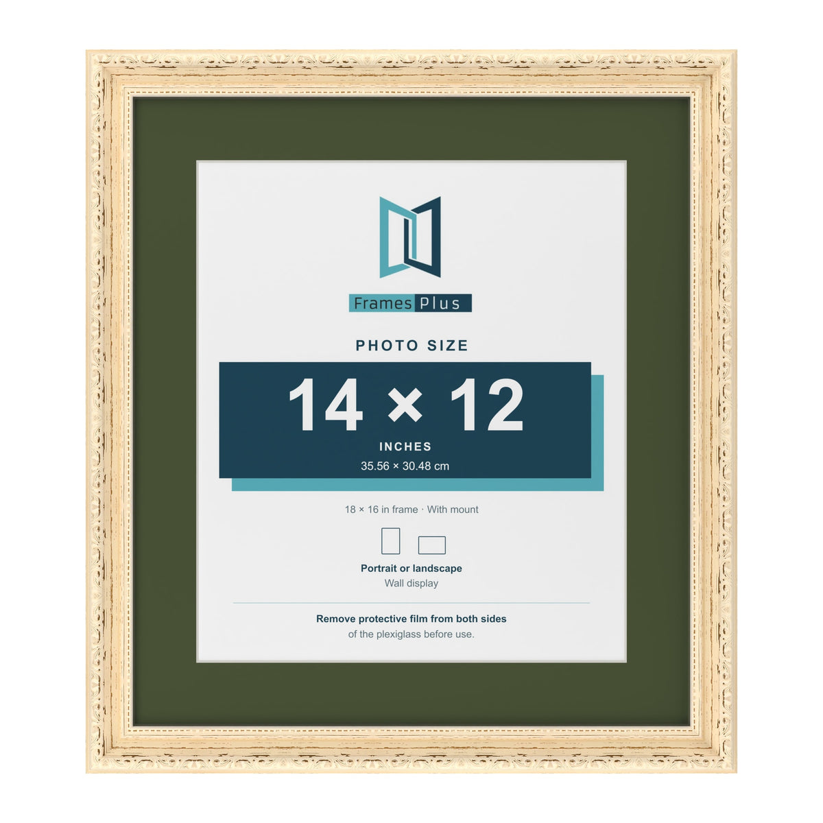 Louis Cream 18 x 16 inch picture frame with a green mount for a 14 x 12 inch photo