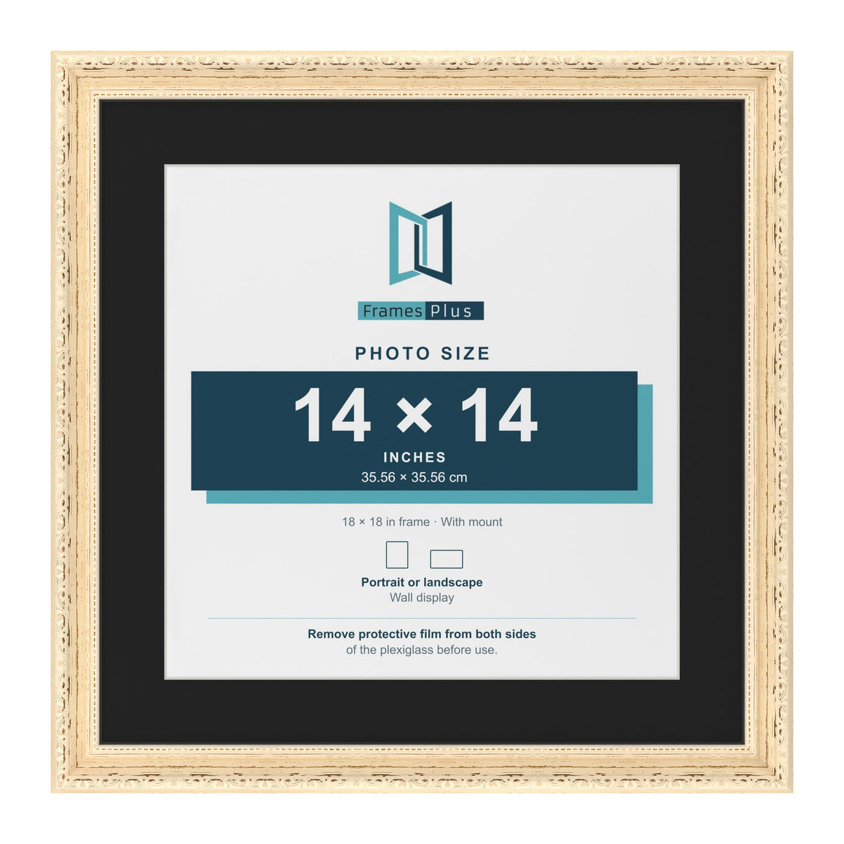 Louis Cream 18 x 18 inch picture frame with a black mount for a 14 x 14 inch photo