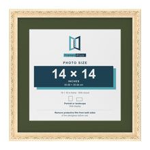 Louis Cream 18 x 18 inch picture frame with a green mount for a 14 x 14 inch photo
