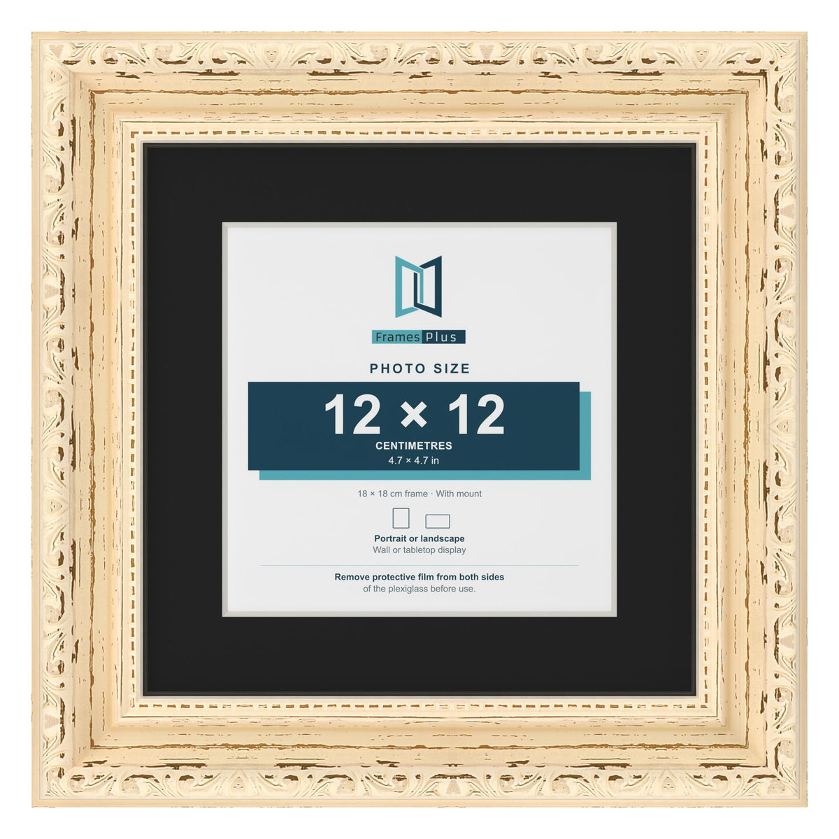 Louis Cream 18 x 18 cm picture frame with a black mount for a 12 x 12 cm photo