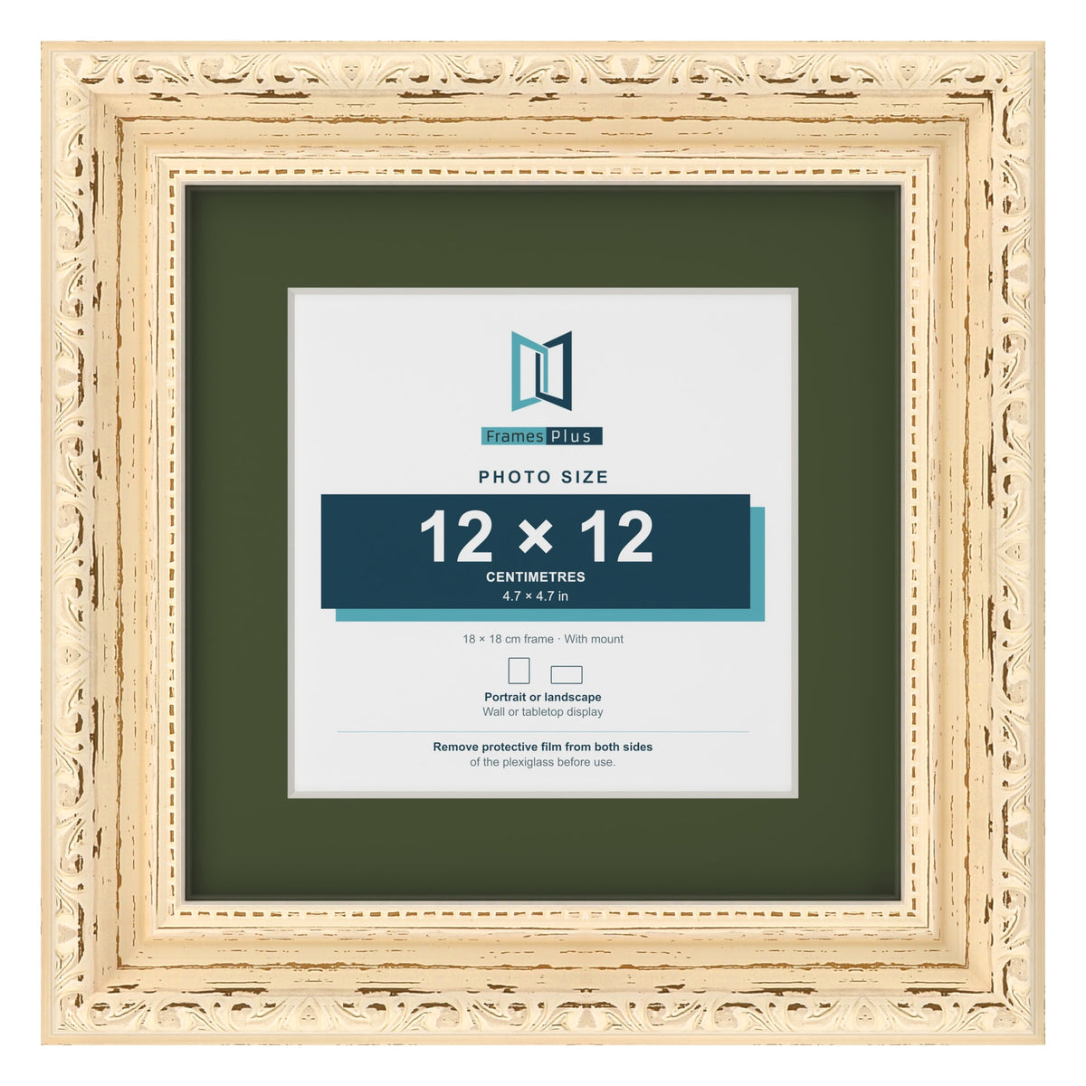 Louis Cream 18 x 18 cm picture frame with a green mount for a 12 x 12 cm photo