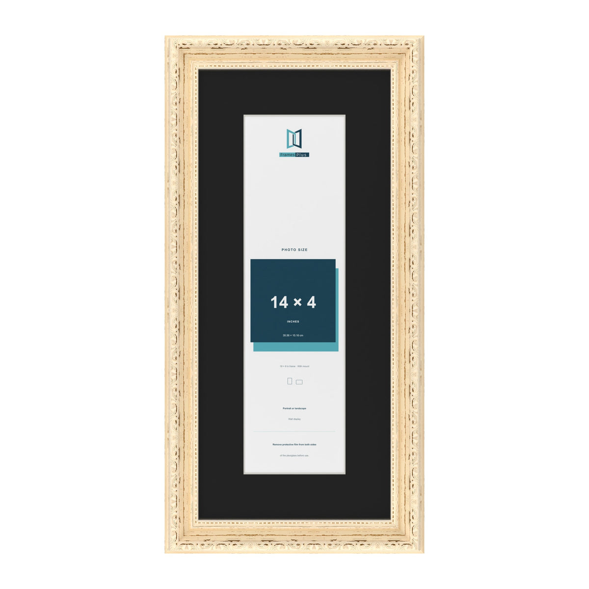 Louis Cream 18 x 8 inch picture frame with a black mount for a 14 x 4 inch photo