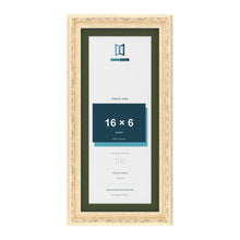 Louis Cream 18 x 8 inch picture frame with a green mount for a 16 x 6 inch photo