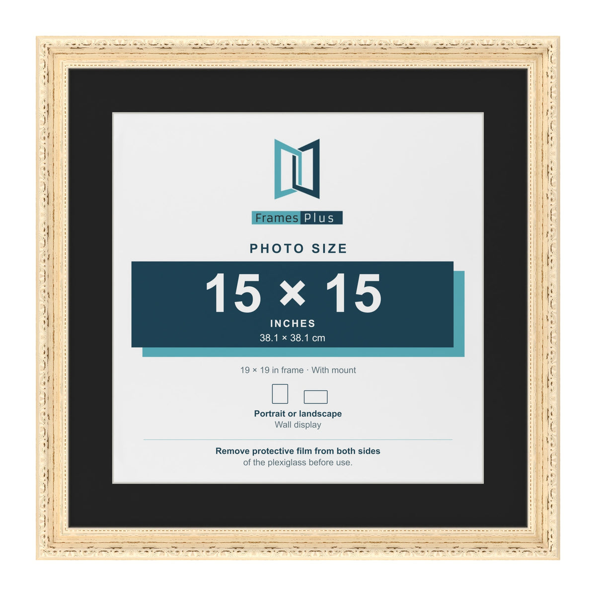 Louis Cream 19 x 19 inch picture frame with a black mount for a 15 x 15 inch photo