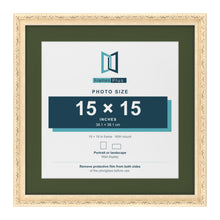 Louis Cream 19 x 19 inch picture frame with a green mount for a 15 x 15 inch photo