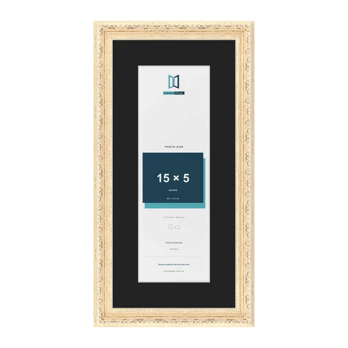 Louis Cream 19 x 9 inch picture frame with a black mount for a 15 x 5 inch photo