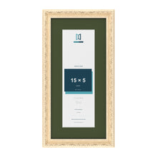 Louis Cream 19 x 9 inch picture frame with a green mount for a 15 x 5 inch photo
