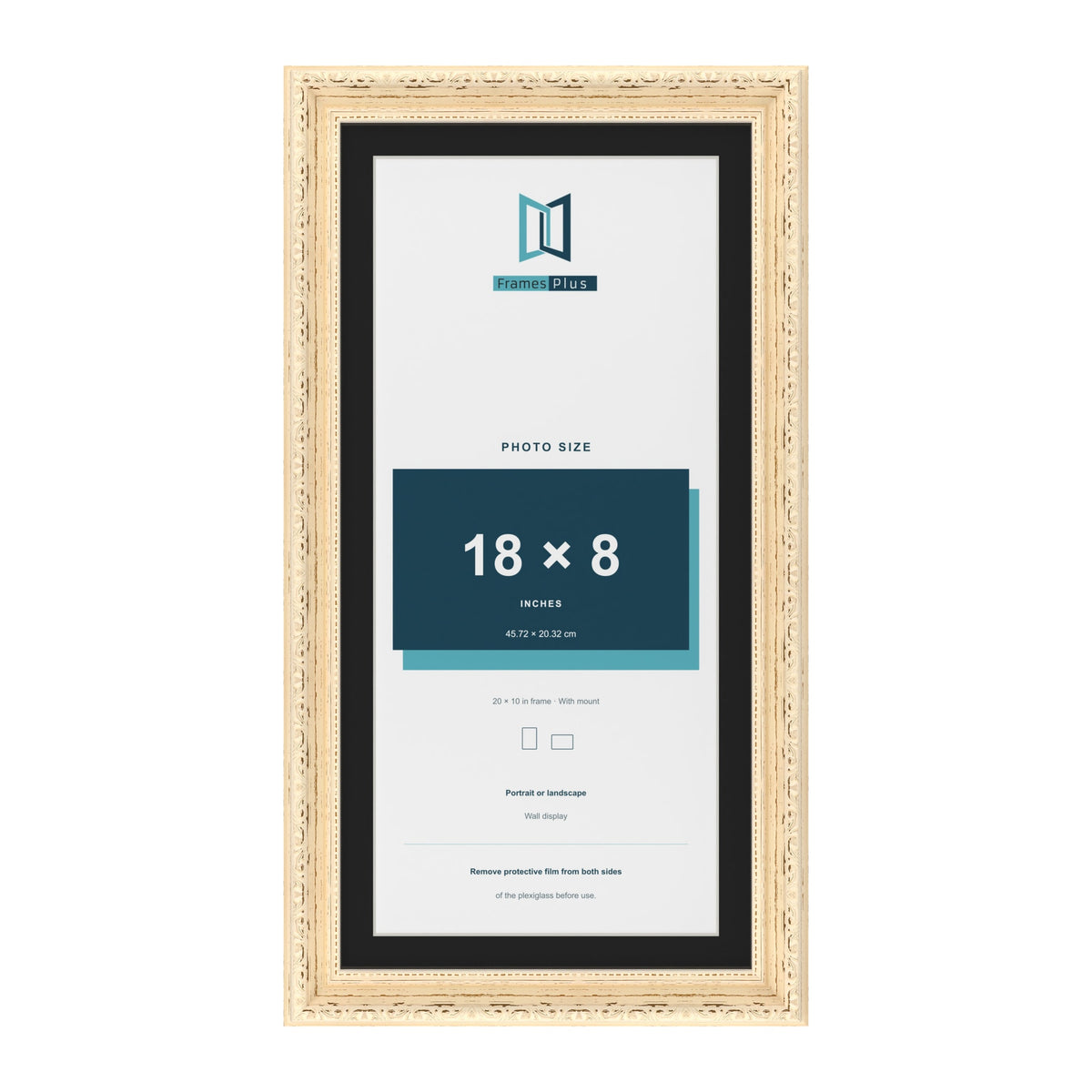 Louis Cream 20 x 10 inch picture frame with a black mount for an 18 x 8 inch photo
