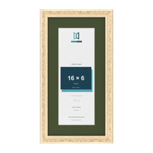 Louis Cream 20 x 10 inch picture frame with a green mount for a 16 x 6 inch photo