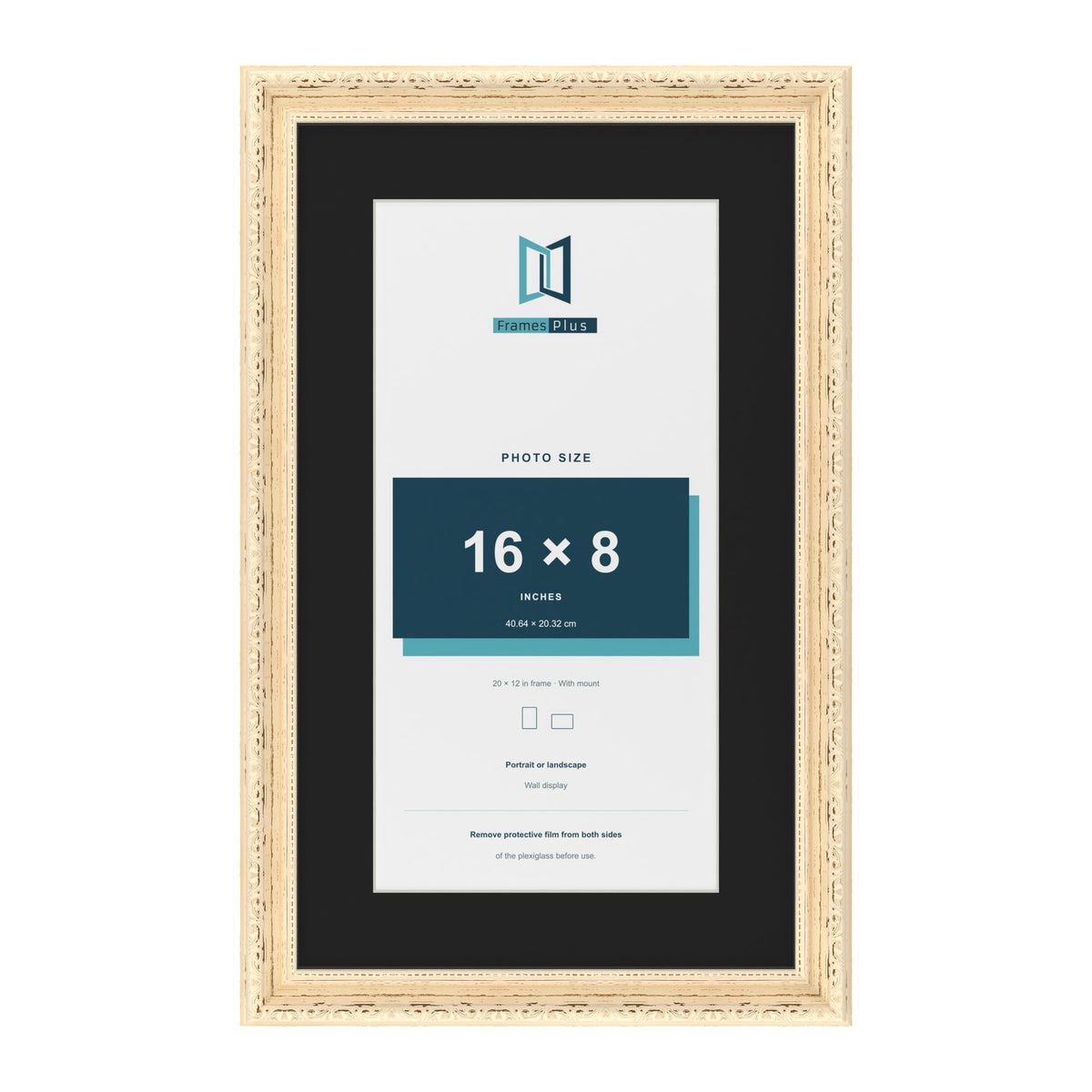 Louis Cream 20 x 12 inch picture frame with a black mount for a 16 x 8 inch photo