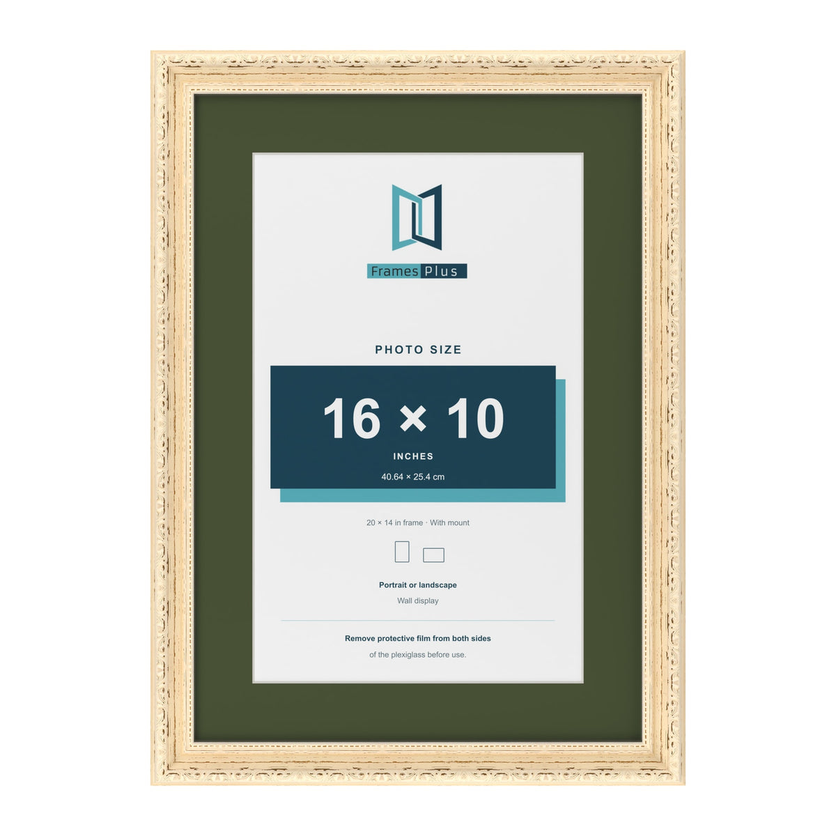 Louis Cream 20 x 14 inch picture frame with a green mount for a 16 x 10 inch photo