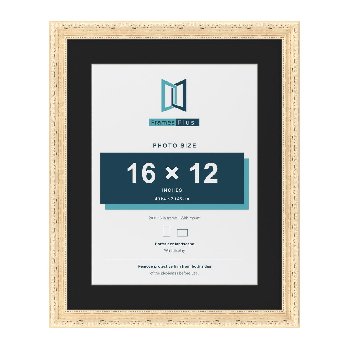 Louis Cream 20 x 16 inch picture frame with a black mount for a 16 x 12 inch photo