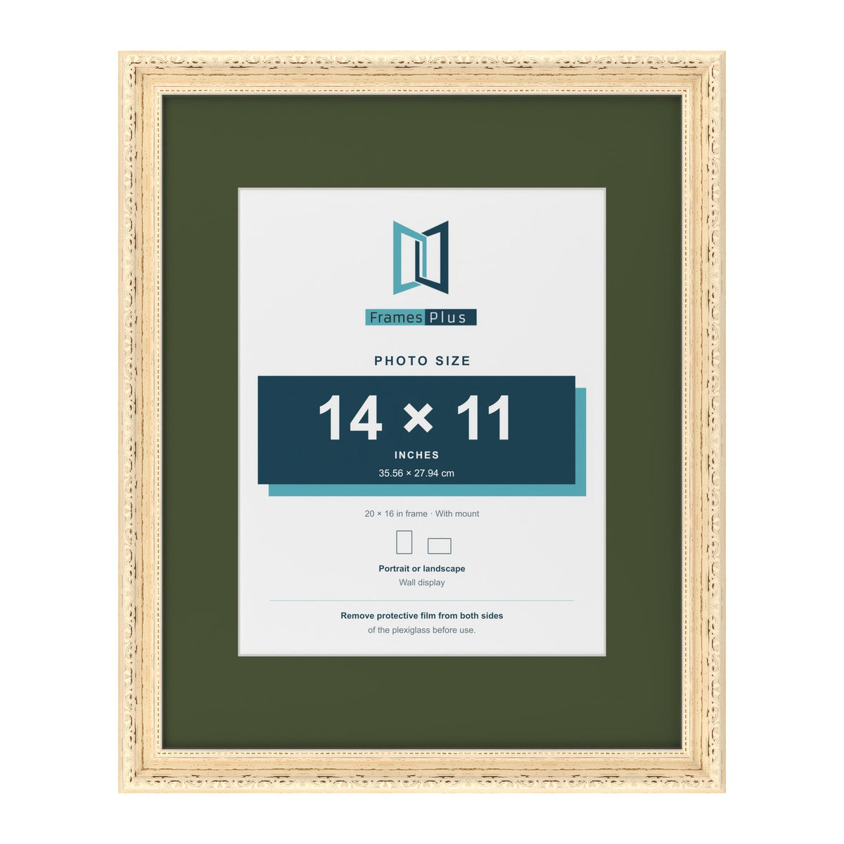 Louis Cream 20 x 16 inch picture frame with a green mount for a 14 x 11 inch photo