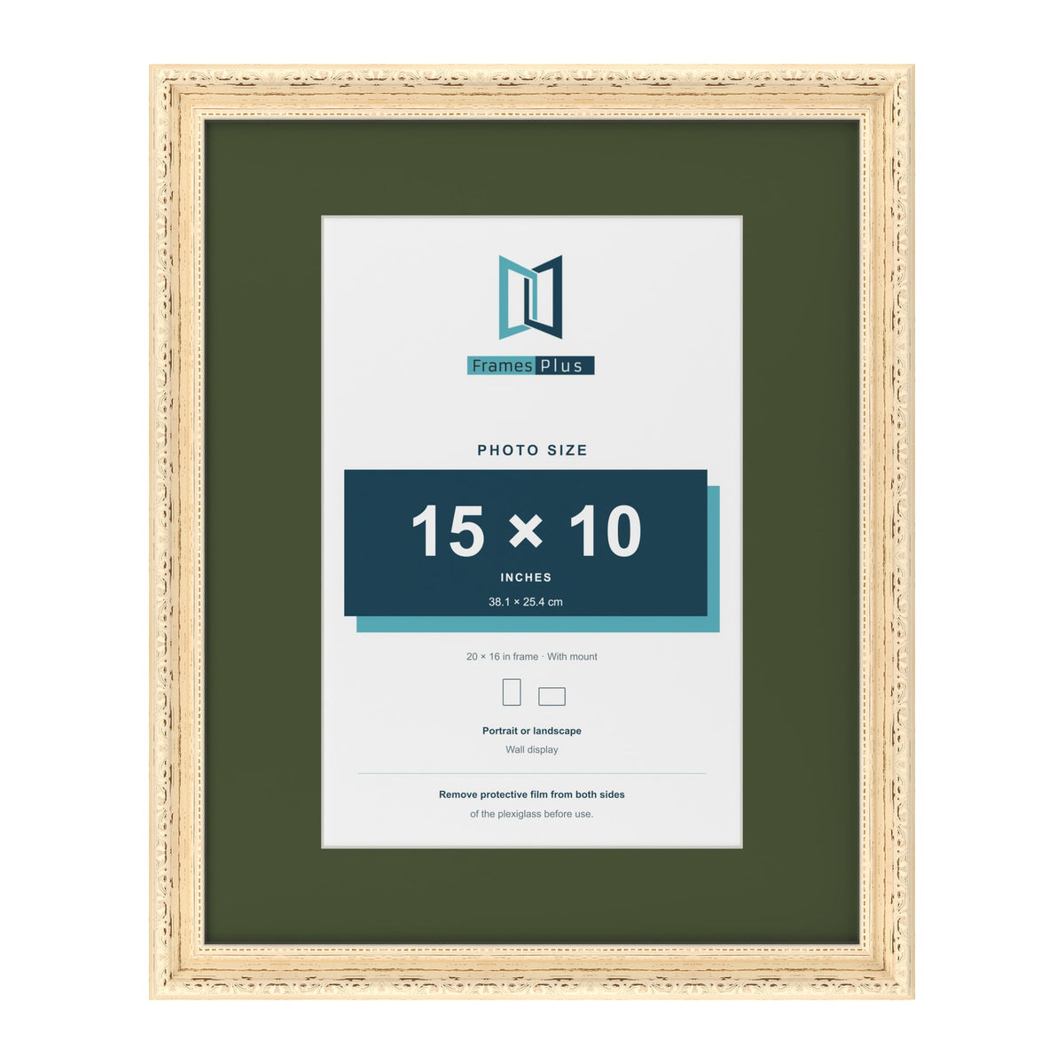 Louis Cream 20 x 16 inch picture frame with a green mount for a 15 x 10 inch photo