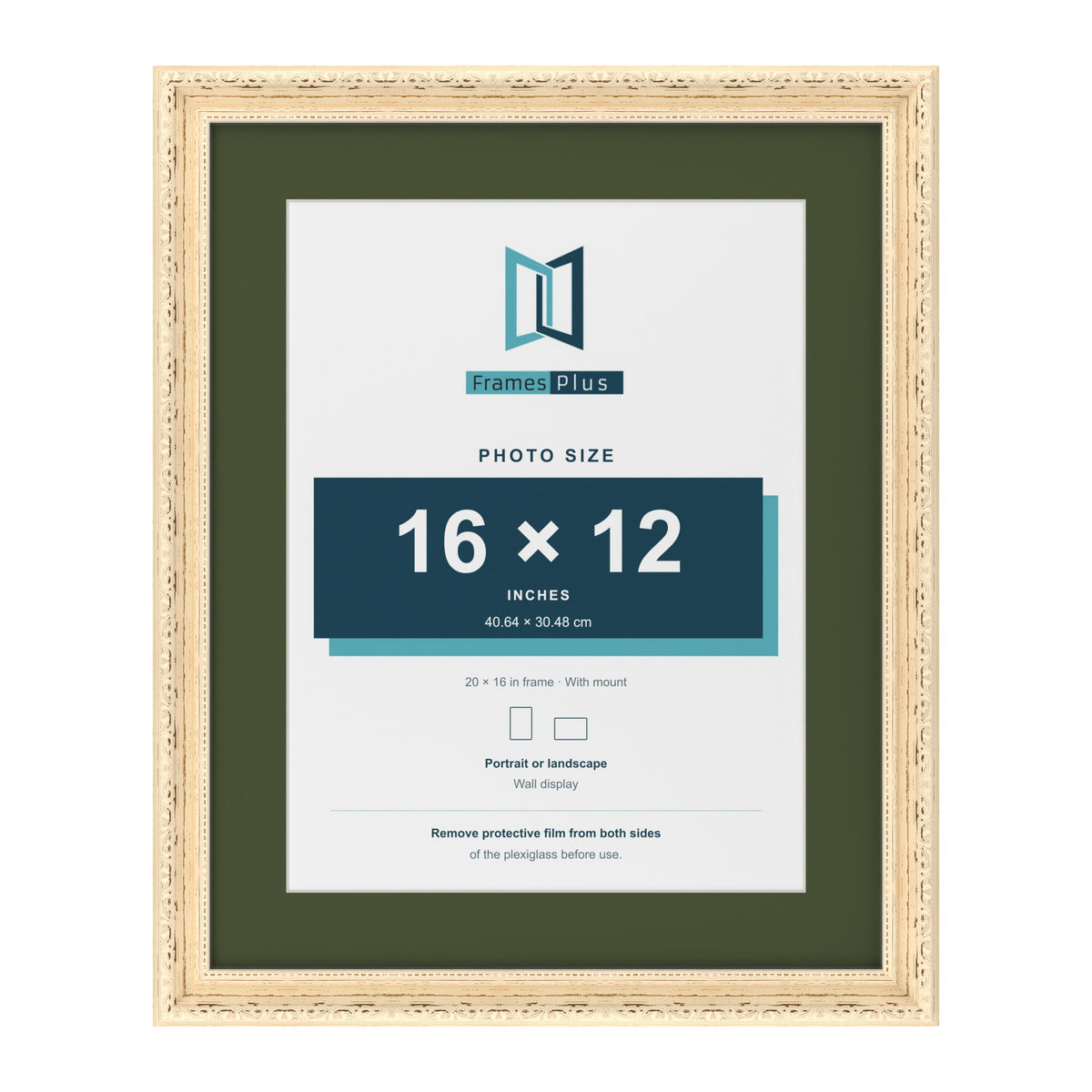 Louis Cream 20 x 16 inch picture frame with a green mount for a 16 x 12 inch photo