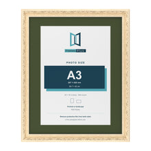 Louis Cream 20 x 16 inch picture frame with a green mount for an A3 photo