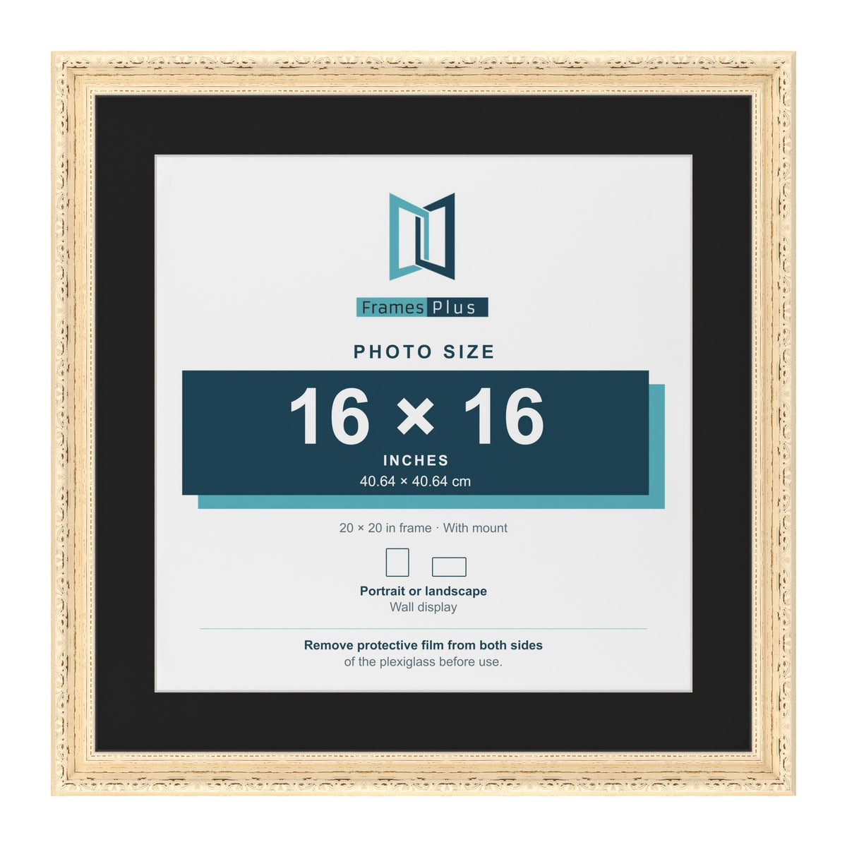 Louis Cream 20 x 20 inch picture frame with a black mount for a 16 x 16 inch photo