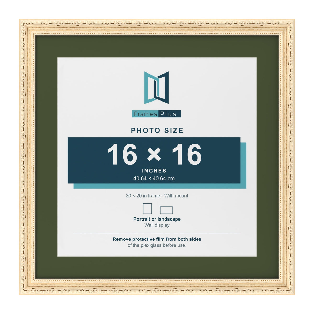 Louis Cream 20 x 20 inch picture frame with a green mount for a 16 x 16 inch photo