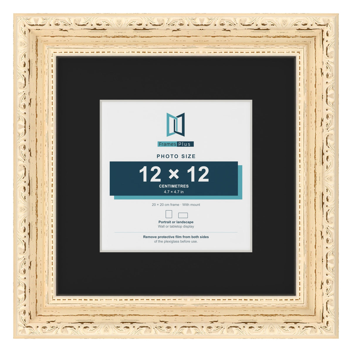 Louis Cream 20 x 20 cm picture frame with a black mount for a 12 x 12 cm photo