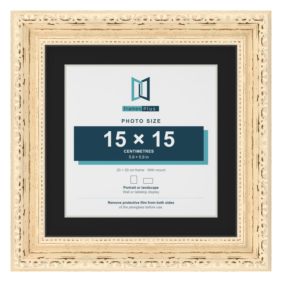 Louis Cream 20 x 20 cm picture frame with a black mount for a 15 x 15 cm photo