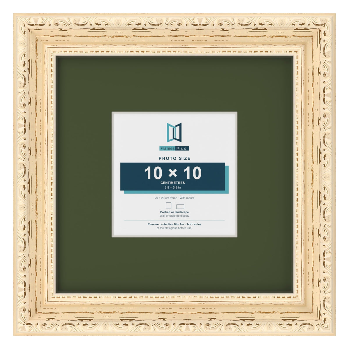Louis Cream 20 x 20 cm picture frame with a green mount for a 10 x 10 cm photo
