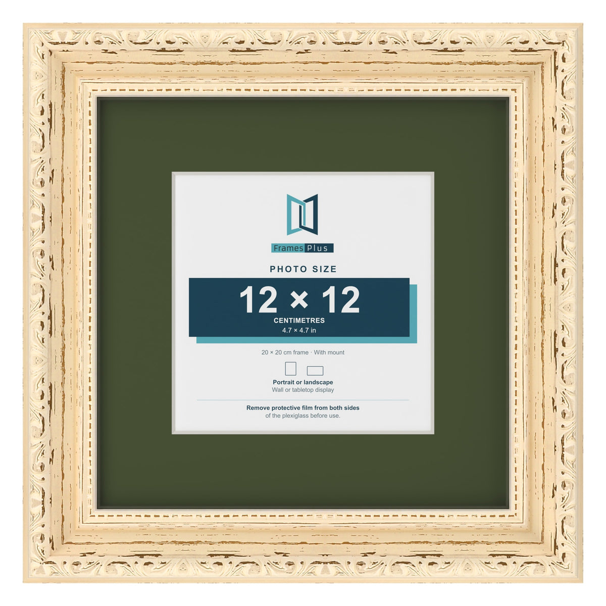 Louis Cream 20 x 20 cm picture frame with a green mount for a 12 x 12 cm photo