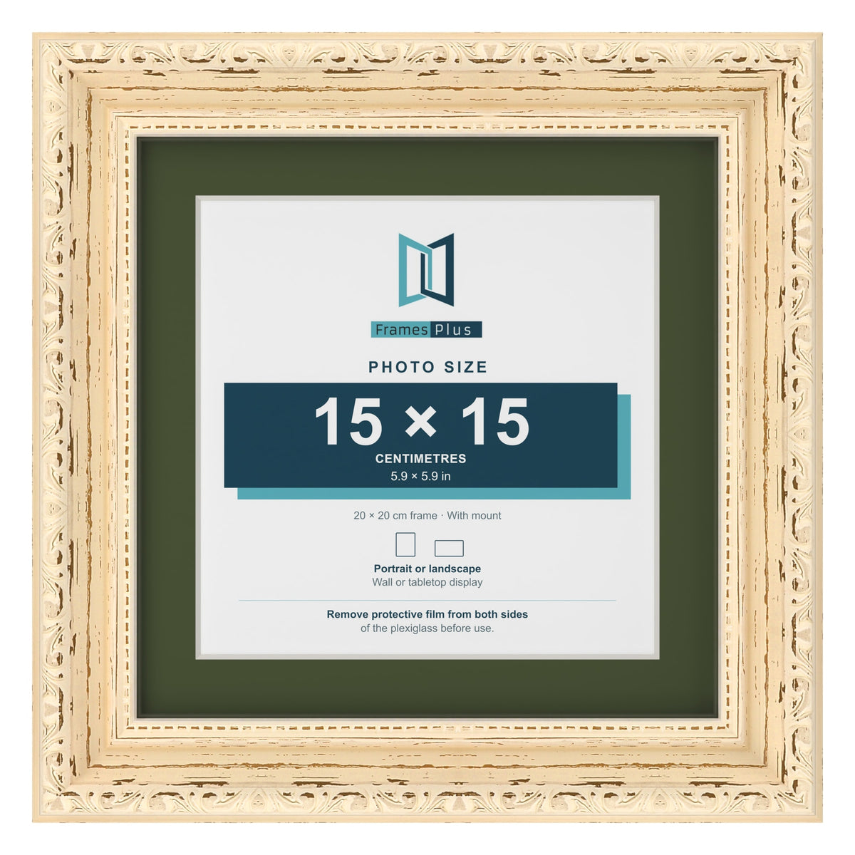 Louis Cream 20 x 20 cm picture frame with a green mount for a 15 x 15 cm photo