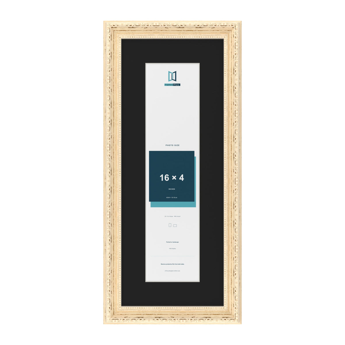 Louis Cream 20 x 8 inch picture frame with a black mount for a 16 x 4 inch photo
