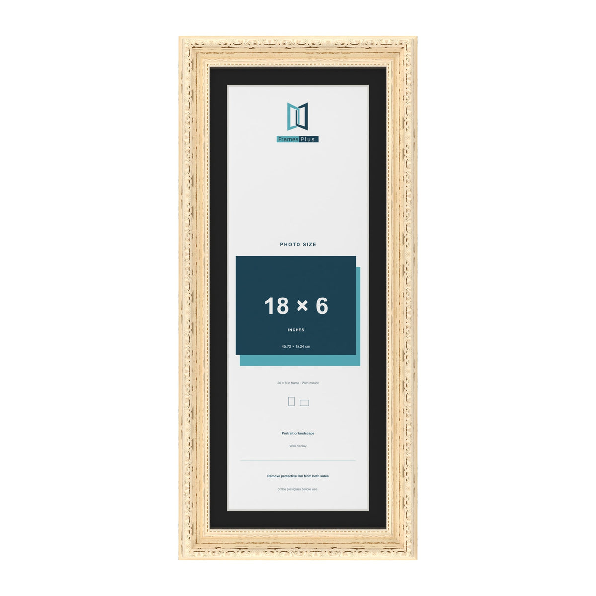 Louis Cream 20 x 8 inch picture frame with a black mount for an 18 x 6 inch photo